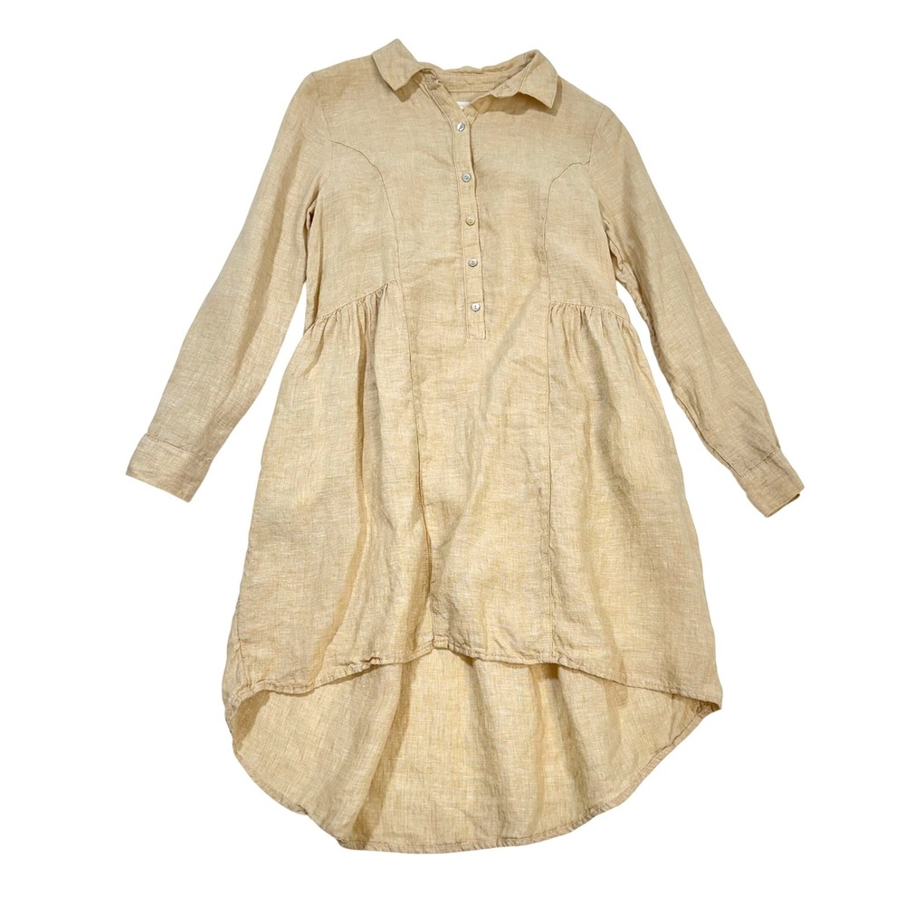 H by Halston 100% Linen Long Sleeve Lagenlook Tunic Dress French Girl Boho XS